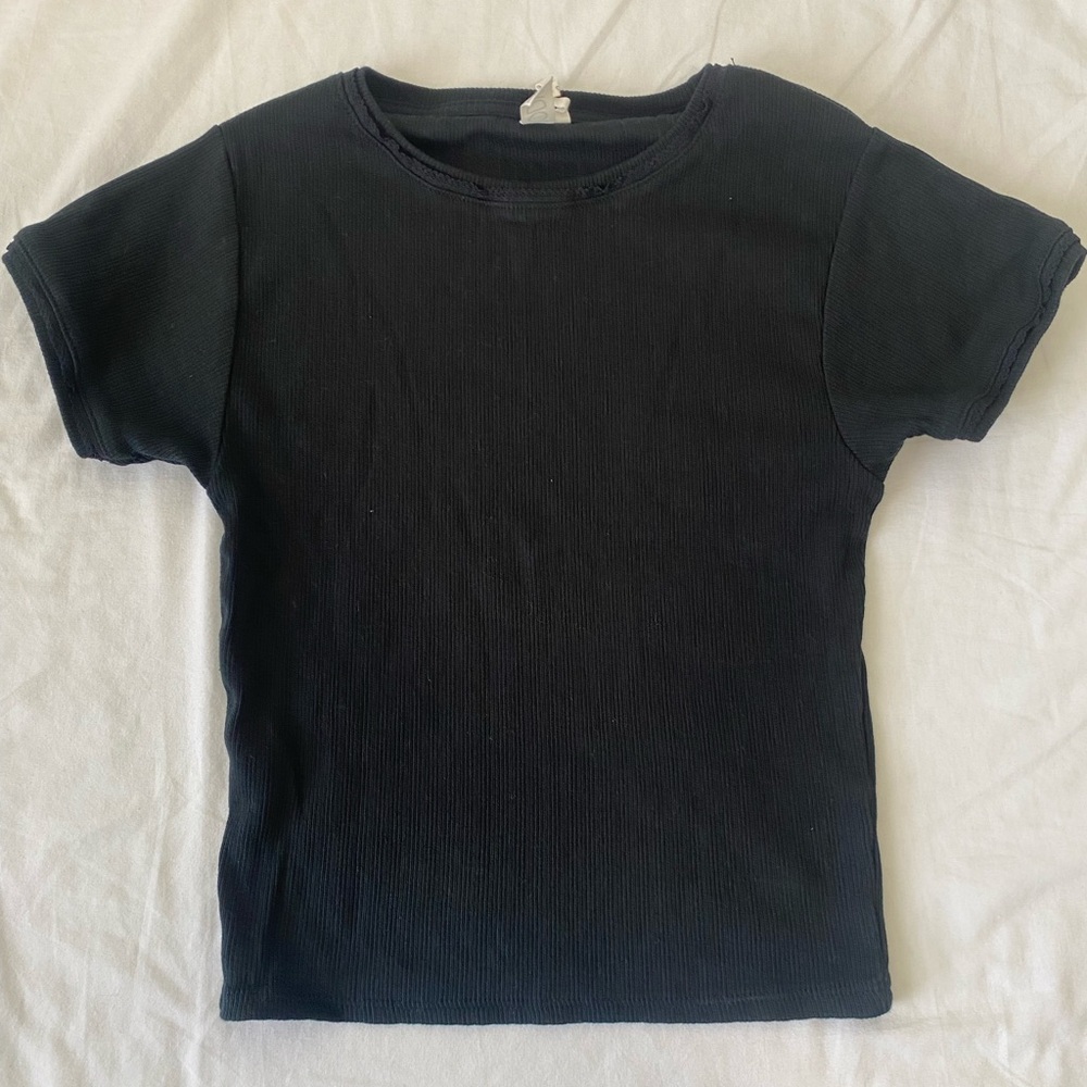 Women’s Baby Tee Black cotton on I Body with lace eyelet details cropped slim
